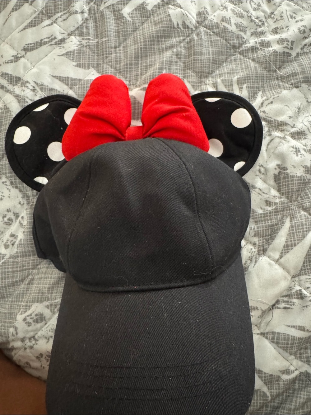 Minnie Mouse Style Black Cap with Red Bow